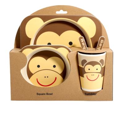 China Restaurant Children's Healthy Tableware Set Cartoon Monkey Bamboo Fiber Kitchen Eco-Friendly Gift for sale