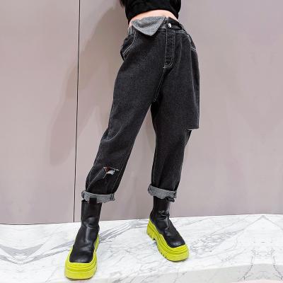 China Unique High Quality Breathable Custom Denim Girls Ripped Jeans Children's Trousers Loose Fit Outer Pants for sale