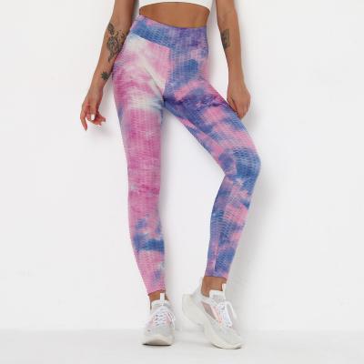 China Hot Selling Breathable Bubble Tie Dye Sexy Tight Yoga Pants Slim Jacquard Fitness Leggings Women for sale