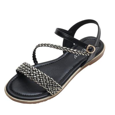 China Comfortable Braided Strap Roman Shoes Word Flat Sandals Summer New Women's Fashion Trend Size 42 Ladies Sandals for sale