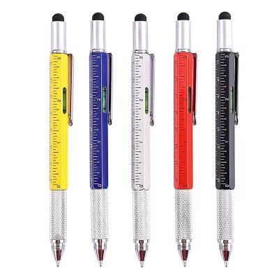 China office & School Pen Hot Selling Promotional 6 in 1 Multifunctional Ballpoint Pen Screwdriver Ruler Level Tool Metal Ball Pen for sale