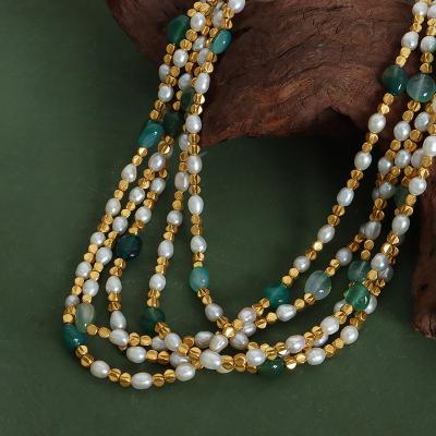 China TRENDY European And American Colored Crystal Beaded Necklace Women Natural Fresh Water Pearl Colorless Dopamine Jewelry Necklace for sale