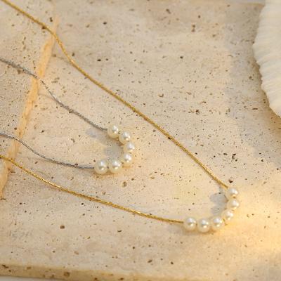 China TRENDY Wholesale New Design 18k Gold Plated Pearl Necklace High Quality Dainty Beaded Necklace for sale