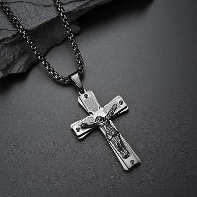 China TRENDY Hip-hop Stainless Steel Cross Jesus Pendant Necklace Pendant Solid Snake Chain Necklace for Men Women in Gold Silver Black for sale