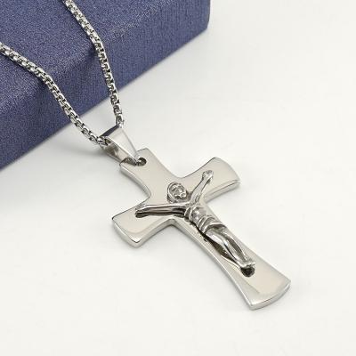 China TRENDY Hotsale Design Jesus Stainless Steel Cross Pendant Necklace Gold Color Catholic Religious Cross Necklace for sale