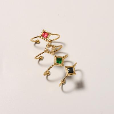 China Punk 2023 Hot Sale Jewelry 18K Gold Plated Open Adjustable Rings Square Zircon Stainless Steel Rings For Women for sale