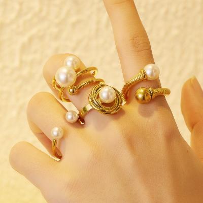 China TRENDY Waterproof and non fading opening 18k gold plated ring pearl rings jewelry women for sale