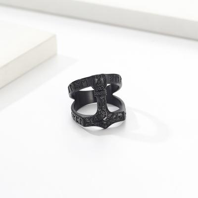 China Punk Nordic Jewelry Viking Thor's Hammer Viking Triangle Knot Ring Vintage Viking Text Stainless Steel Ring for Men for sale