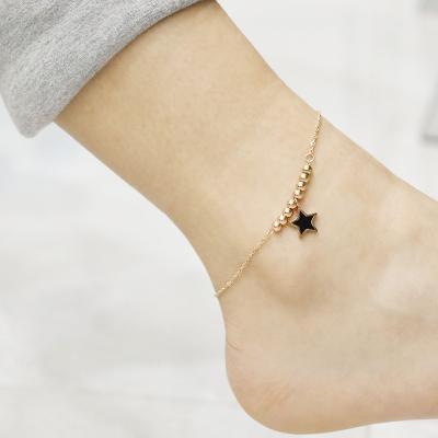 China TRENDY Wholesale Fashion Jewelry Beach Five Pointed Star Anklets For Women Gold Plated Star Pendant Foot Beads Chain Anklet for sale