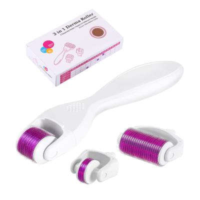 China OEM Logo Color Stainless Steel Needles Anti-puffiness Facial Beauty Roller 3 In1 Skin Care Derma Roller System for sale