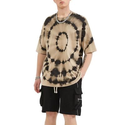 China Breathable Brown Tie Dye Tee Summer Short Sleeve Cotton Tie Dye Stitch High Street T-Shirt for sale