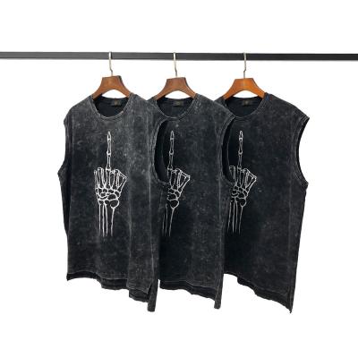 China 2021 summer high quality breathable retro sleeveless distressed t-shirt for men printed skeleton shirts wholesale price for sale