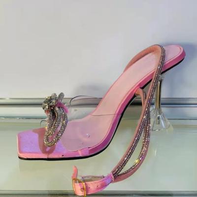 China CUSHIONING 2021's latest designer pink dress with high diamonds and shiny high heels for women can be customized wholesale shoes for sale