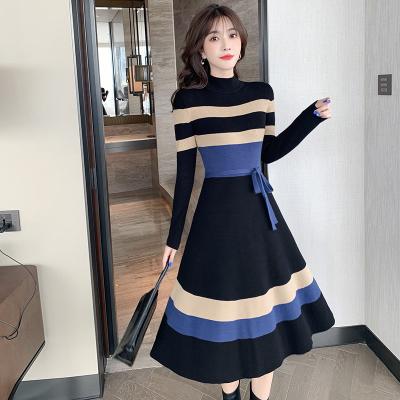 China Anti-static the latest design of new fashion wholesale 2021 anti-static for women autumn sweater dress knitwear high quality striped casual dress long for sale