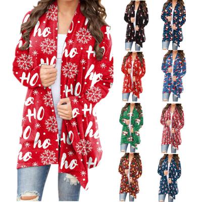 China Fashion Breathable High Quality Button Printing New Christmas Women Long Sleeve Cardigan Women for sale