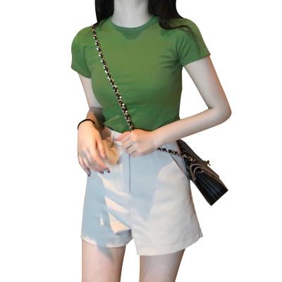 China Wholesale-2022 Summer Korean Women's Clothing Pure Color Short Sleeve Slim Top Women's T-shirt QUICK DRY New for sale