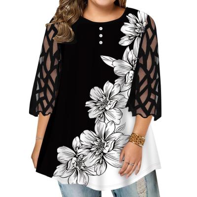 China Women's Plus Size Women's Summer Fashion Lace Loose Casual T-Shirt Anti-Shrink Sleeve Floral Print Anti-Shrink Blouse for sale