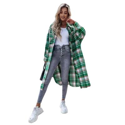 China 2021 Autumn/Winter New Style Breathable Breathable Loose Lengthen Leisure Plaid Shirt Loose Sleeve Checked Cardigan Shirt Long for sale