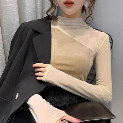 China 2021 Anti-wrinkle Anti-wrinkle velvet lace sweater collar female high fashion splicing soft temperament with long sleeves inner shirt for sale