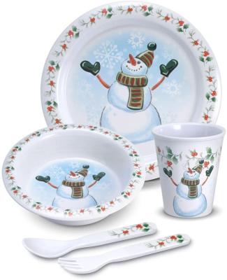 China Traditional Kids Christmas Melamine Dinnerware Sets 4-Piece Striped Bamboo Round Dish Cookware Dinner Sets for sale