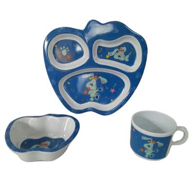 China Kids Cartoon Tableware Set Baby 3 Section Minimalist Melamine Tray Set Kids Ironing Round Cutlery Melamine Soup Bowl Water Cup for sale