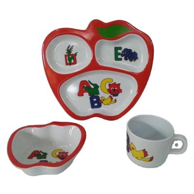 China Contemporary Children's Apple Shape Kids Dinnerware Sets Cartoon Animal Dog Printing Irregular Kids Dinnerware Sets With Bow Tray Cup for sale