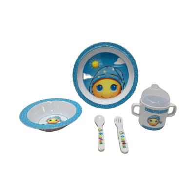 China Kids Cartoon Coastal Tableware Set Blue Kids Round Melamine Tableware Set For Home Picnic for sale