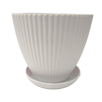 China Casual Durable White Melamine Flower Pots For Sale Garden Planter With Plastic Tray Planter for sale