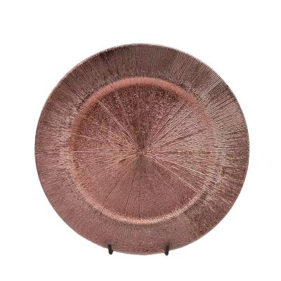 China Sustainable Customized Plastic Pink Gold Charger Plates Wedding Decoration Charger Dish for sale