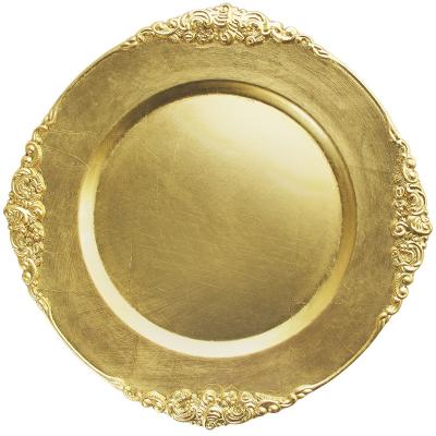 China Sustainable Round Gold Charger Dish Plastic Tableware For Wedding Party for sale