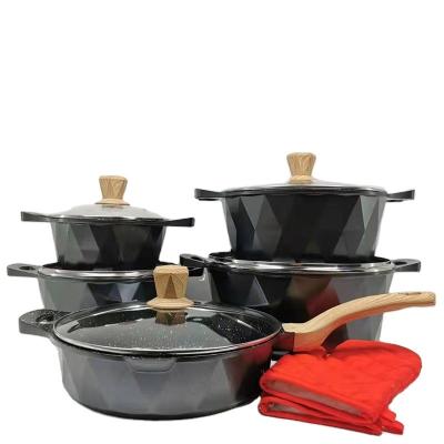 China Maifan Stone Durable High Quality Granite Alloy Aluminum Kitchen Non Stick Cookware 12pcs Pot Set for sale