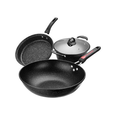 China 3 Pieces Cheap Kitchen Non Stick Cookware Combination Camping Pot Set Medical Stone Cast Iron Viable for sale