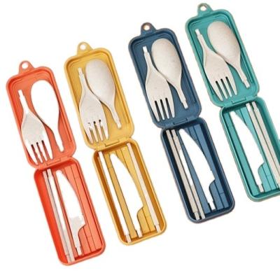 China Viable Wheat Straw Dinnerware Sets Folding Dinner Set Portable Tableware Detachable Cutlery Spoon Chopsticks Wholesale for sale