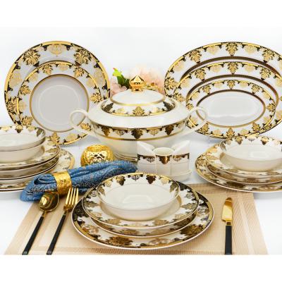 China Karosa Viable Bone China Dinnerware Set Porcelain Dinner Set Luxury Gold Dinnerware for sale