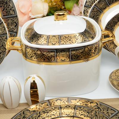 China Viable luxury embossed royal gold dinnerware style bone china tableware royal dinner sets for sale