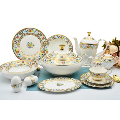 China Viable luxury embossed royal gold dinnerware flower design flower design bone china dinnerware royal dinner sets for sale