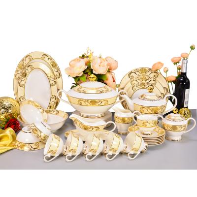 China Viable luxury embossed royal gold dinnerware style bone china tableware royal dinner sets for sale