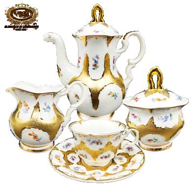 China Pure Viable Base Ceramic White Fine Bone Gold Shape Classic Dinner Set Rim High Wholesale Good Quality for sale