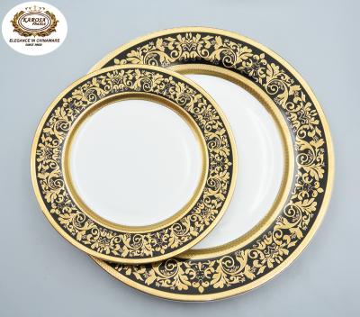 China Viable wholesale embossed royal dinnerware Phnom Penh baroque porcelain gold porcelain dinnerware set for sale