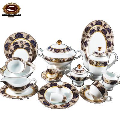 China Viable Bone China Dinnerware Set Gold Rim Ceramic Dishes Dishes Porcelain Dinner Set For Home Hotel Banquet for sale