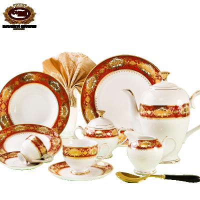 China Viable Luxury Bone China Embossing Real Gold Porcelain Dinner Set Ceramic Dinner Sets for sale