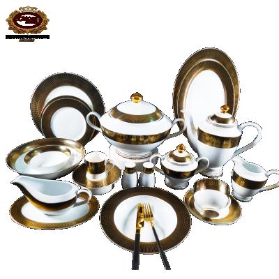 China Sustainable High Quality Luxury Gold Embossed Porcelain Dinner Sets Dinnerware Set for sale