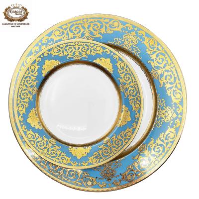 China Viable Dinner Set Gold Blue and White Gold Rim Dinner Set for sale