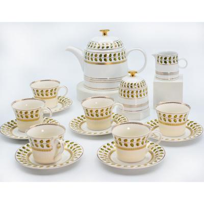 China Sustainable Attractive Handmade Luxury Tea Set 24K Gift Coffee Set Embossed Gold Plated Set for sale