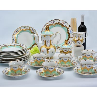 China 2021 Viable New Customized High Quality 24K Tea Coffee Set Bone China Coffee Set Embossed Gold Tea Cup Set for sale