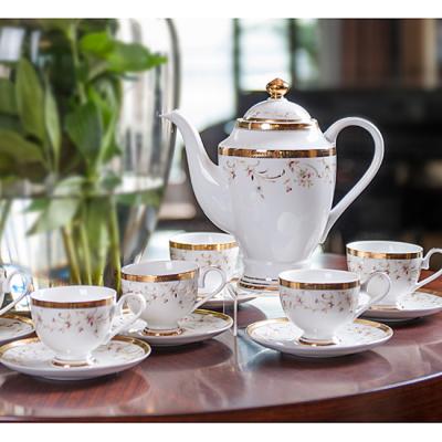 China RTS 14 Pcs Porcelain Ceramic Gold Plated Tea Cup And Saucer Set Coffee And Porcelain Tea Sets Tea Sets for sale