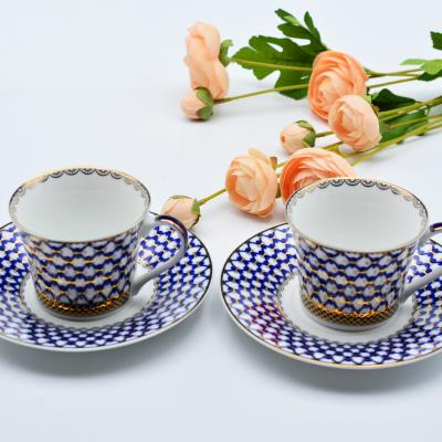 China New Germnay Sustainable Gold Cup / Saucer Set Unerglazed Blue Color Teacup Set for sale