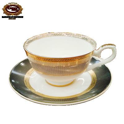 China Real traditional high quality embossed gold porcelain coffee and tea set for home&hotel for sale