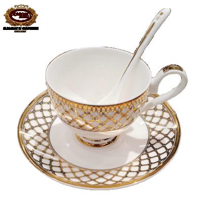 China Sustainable wholesale high quality embossed real gold bone china bone china coffee and tea mug set for home&hotel for sale