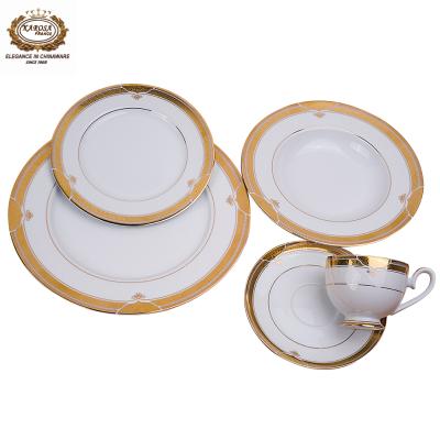 China 30 Pcs Sustainable Embossed Dinner Set Gold With White Embossed Porcelain Dinner Set Porcelain Dinnerware for sale